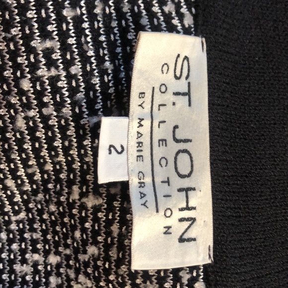St John black & white botanical design cropped sweater jacket size 2 - Picture 3 of 8